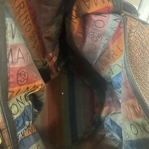 Marino Orlandi Leather Bucket Bag Croc Embossed Leather Dual Sling Handbag